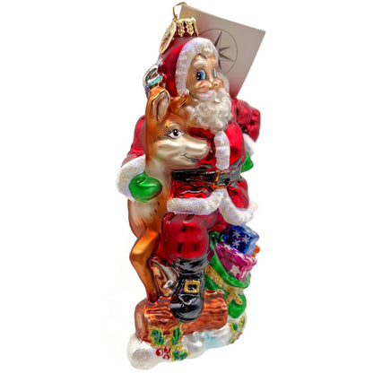 Christopher Radko Dynamic Duo Santa Rudolph Glass Christmas Ornament 01-1084-0