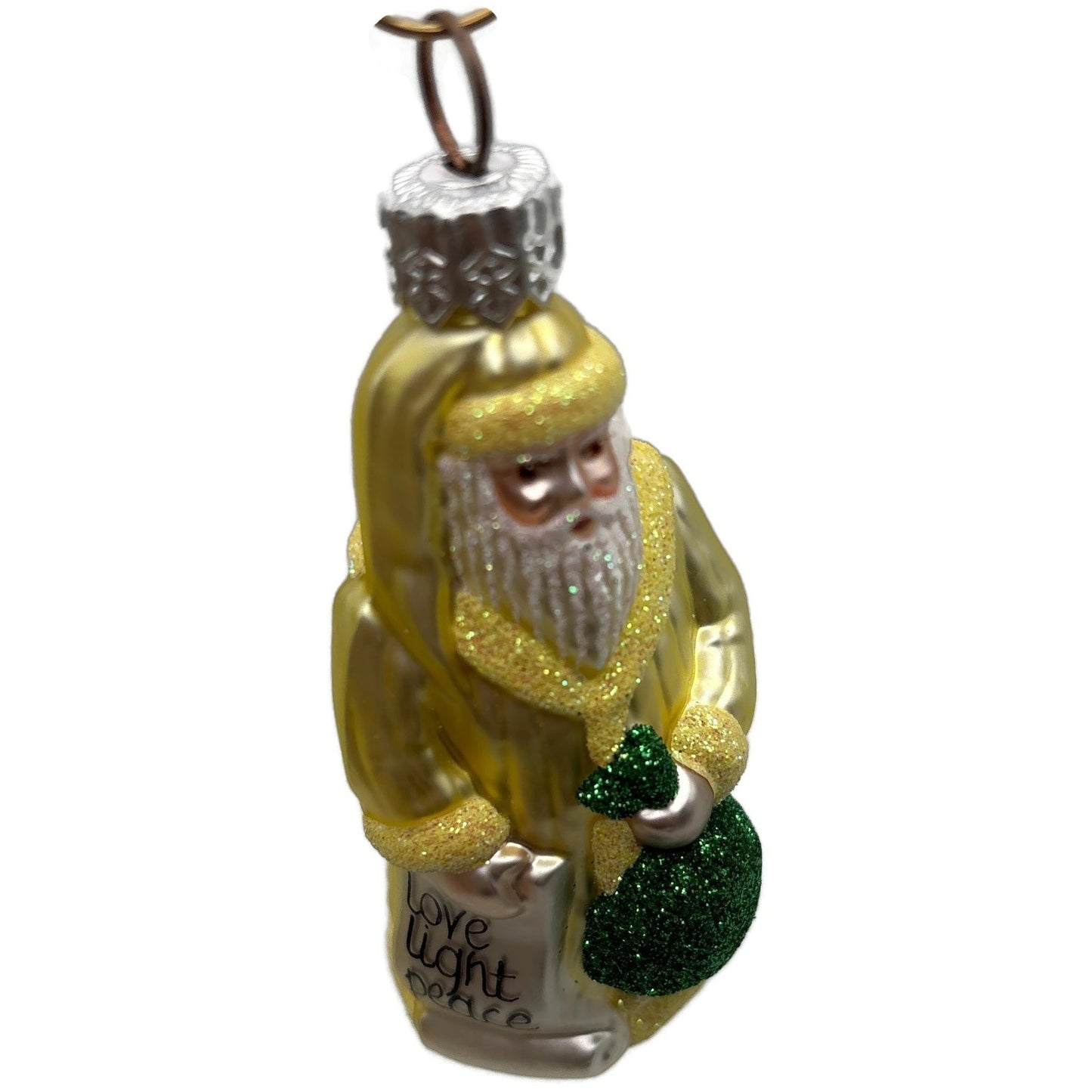 Patricia Breen Miniature Gift of The Season Yellow Love Peace Christmas Ornament