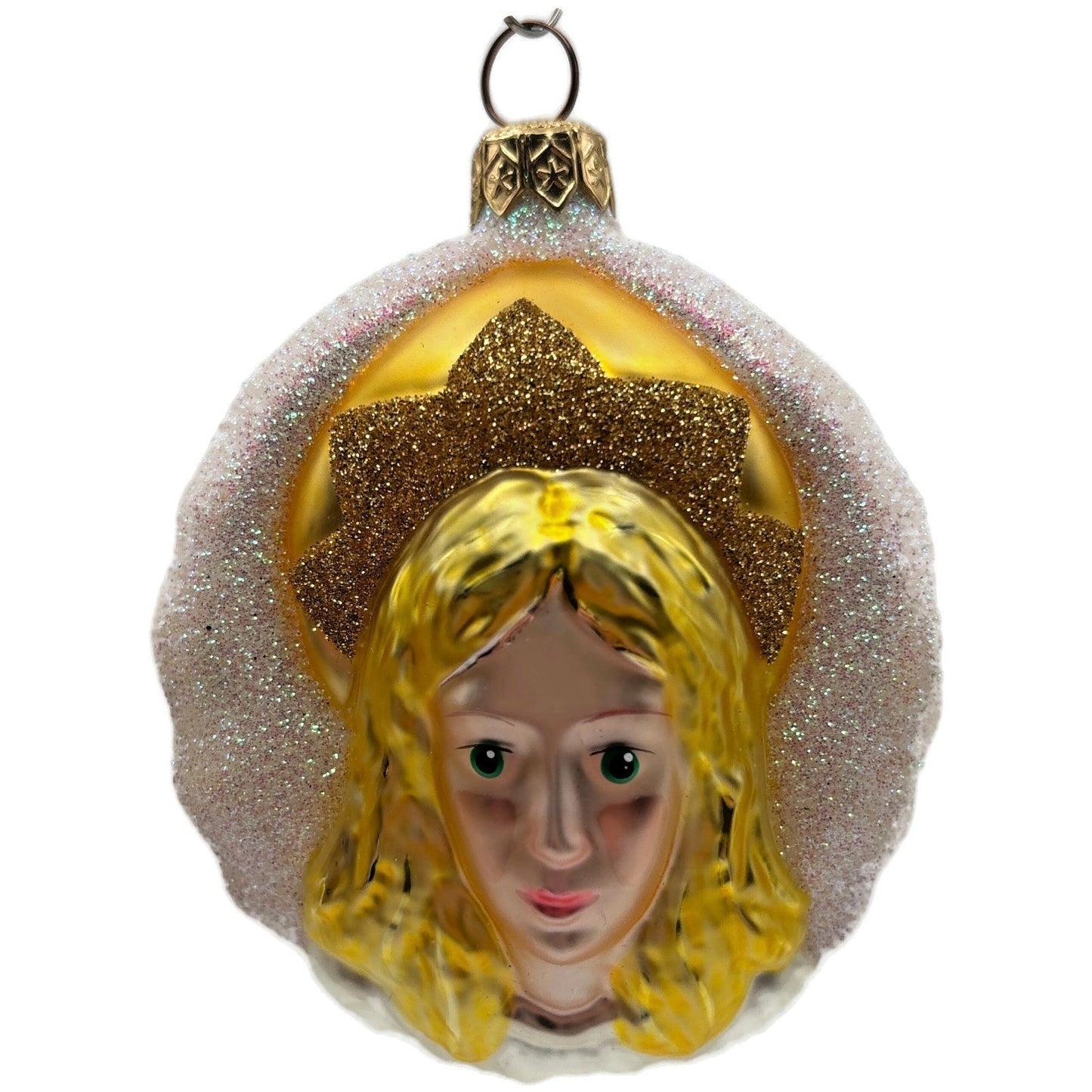 Patricia Breen Angel of Light Glittered Gold White Medallion Christmas Ornament