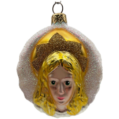 Patricia Breen Angel of Light Glittered Gold White Medallion Christmas Ornament