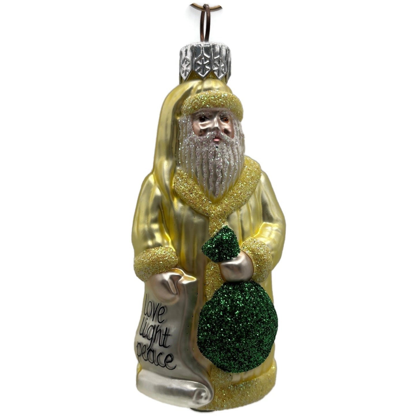 Patricia Breen Miniature Gift of The Season Yellow Love Peace Christmas Ornament