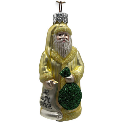 Patricia Breen Miniature Gift of The Season Yellow Love Peace Christmas Ornament