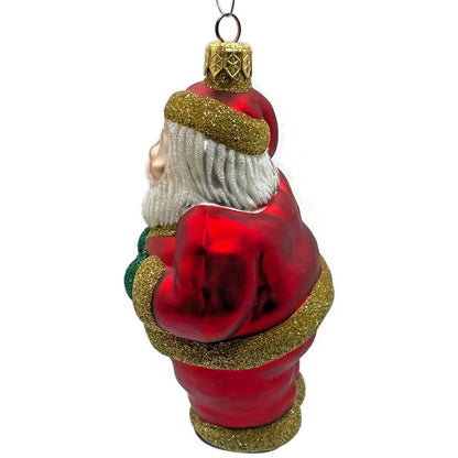 Patricia Breen HO HO HO Santa Claus Red Gold Matte Christmas Tree Ornament