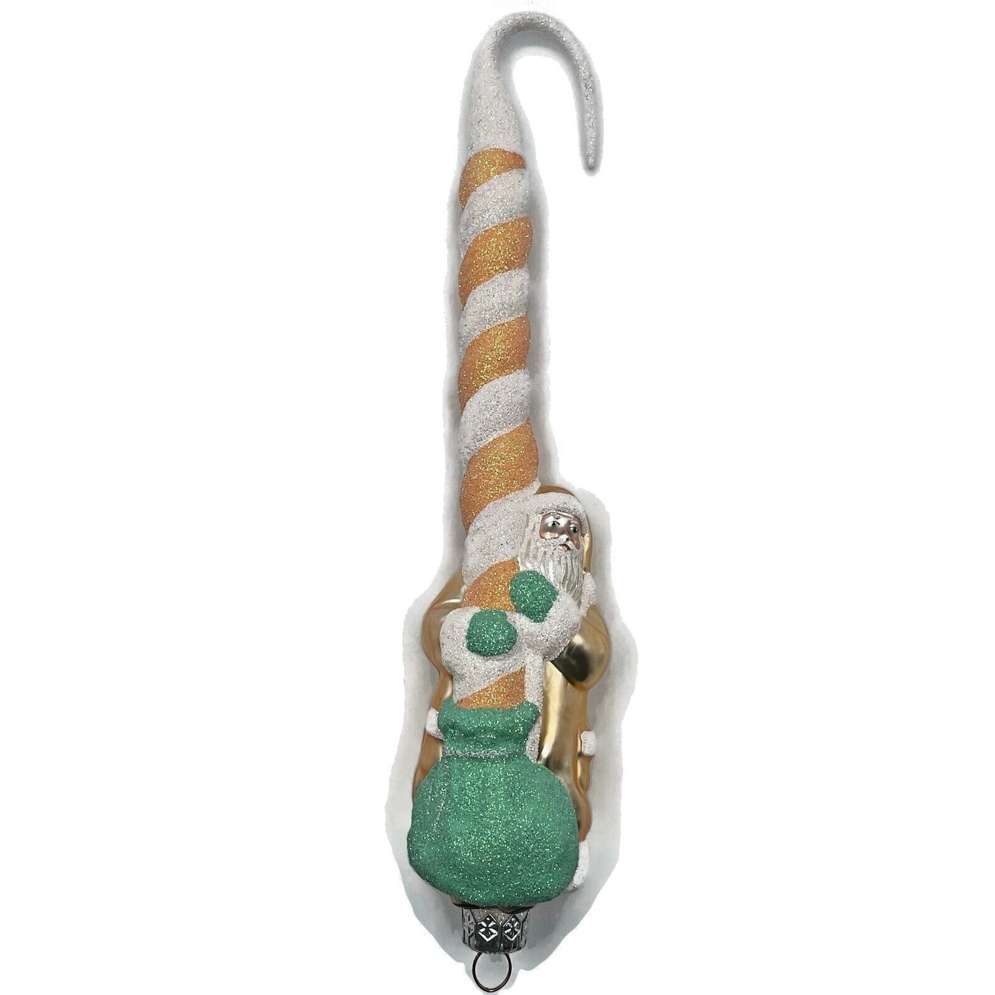 Patricia Breen Peppermint Santa Peach Striped Green Sack Christmas Ornament 9833