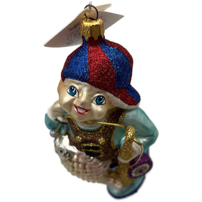 Larry Fraga Got One Boy Fishing Blue Red Cap Glitter Christmas Tree Ornament