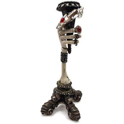 Katherine’s Collection Skeleton Hand Taper Candle Holders Pair Jeweled Rings 13"