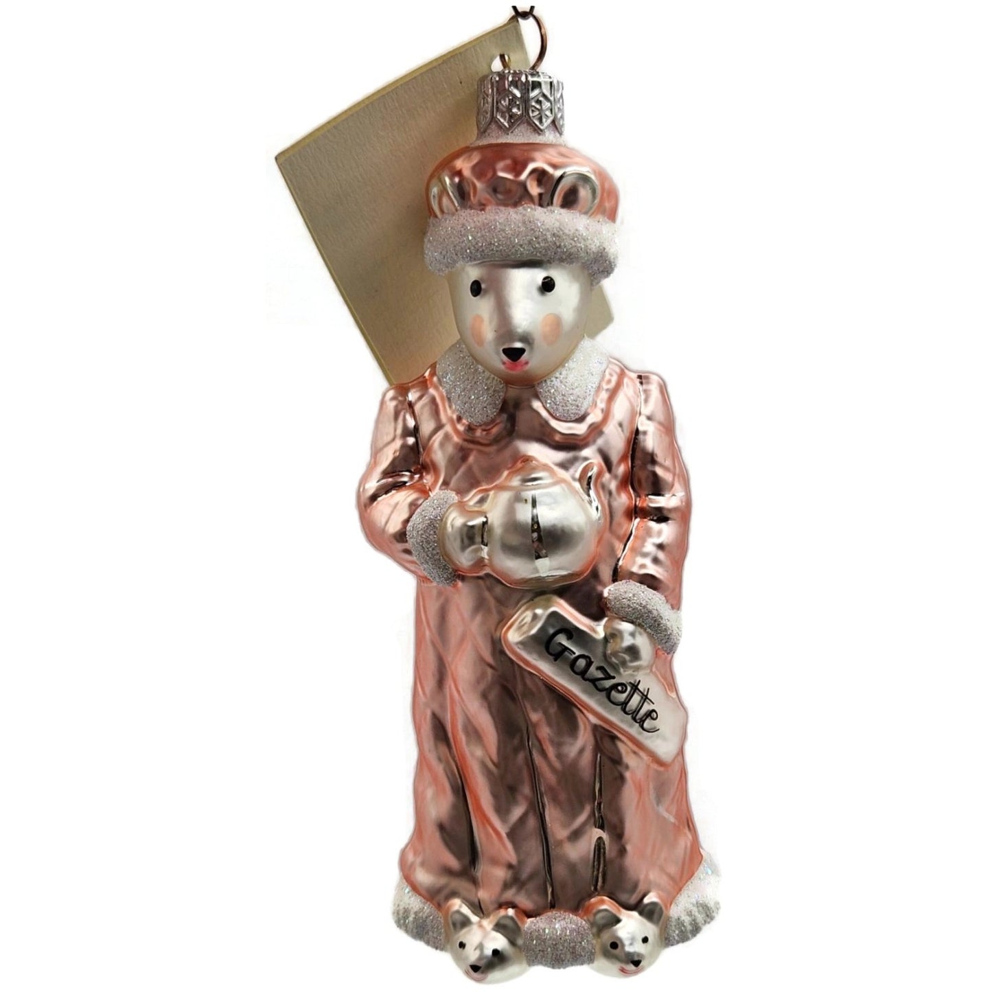 Patricia Breen Mrs Mouse Pink Gazette Hand Blown Glass Christmas Tree Ornament