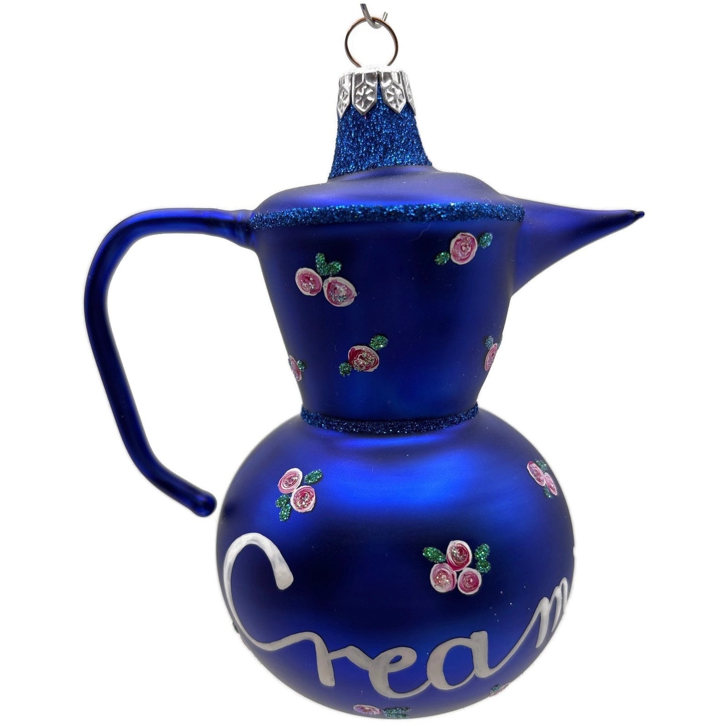 Patricia Breen Sweet Cream Cobalt Blue Pink Flowers Spring Christmas Ornament