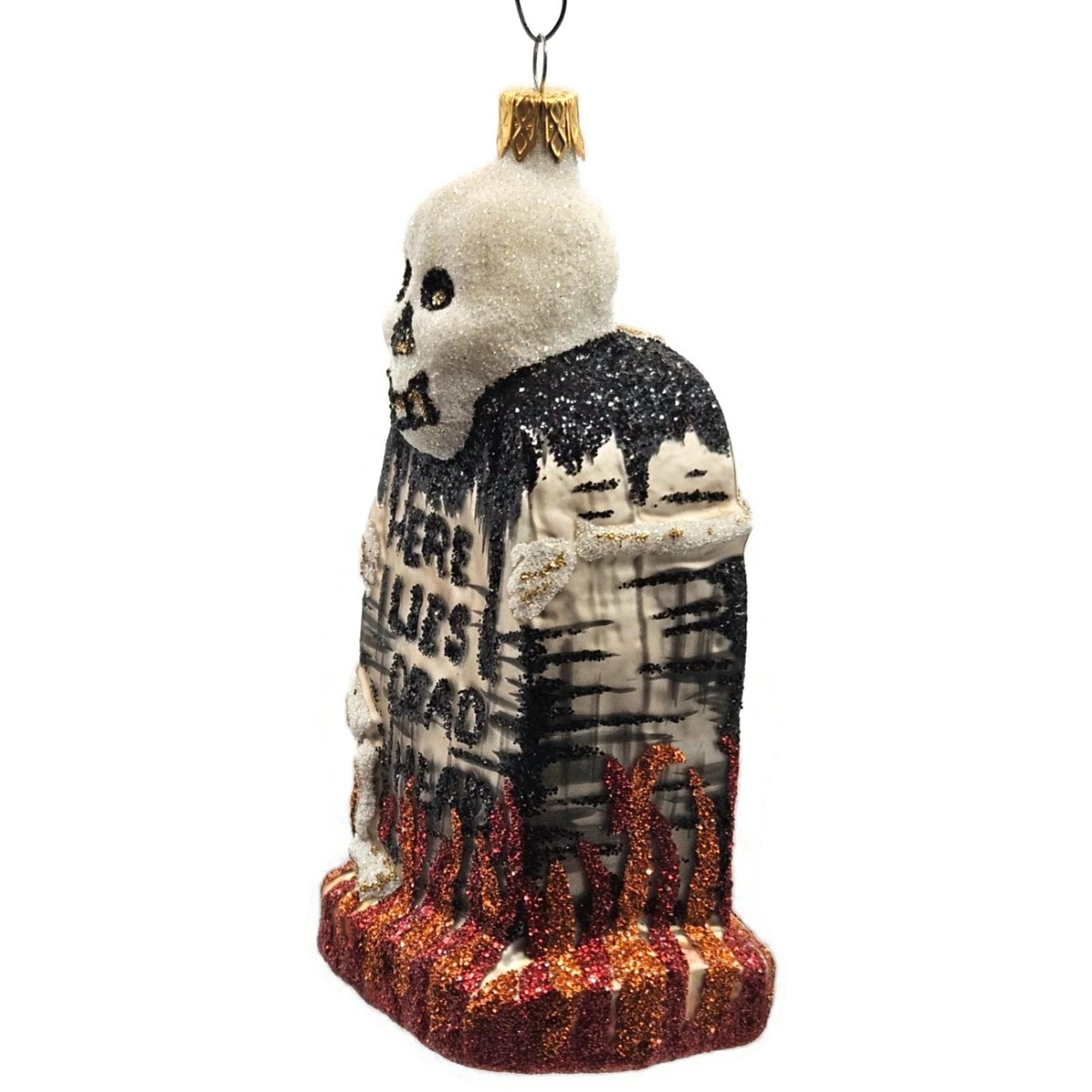 Larry Fraga Graveyard Marker Skeleton Glass Halloween Christmas Ornament 5961
