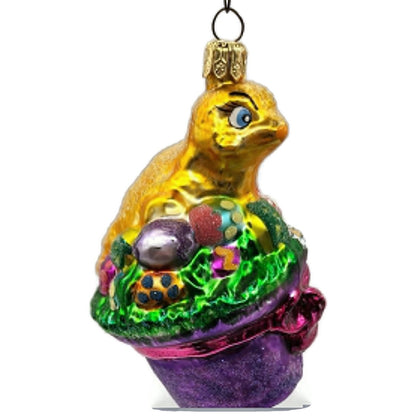 Christopher Radko Spring Derby Chick in a Hat Basket Easter Ornament 982900