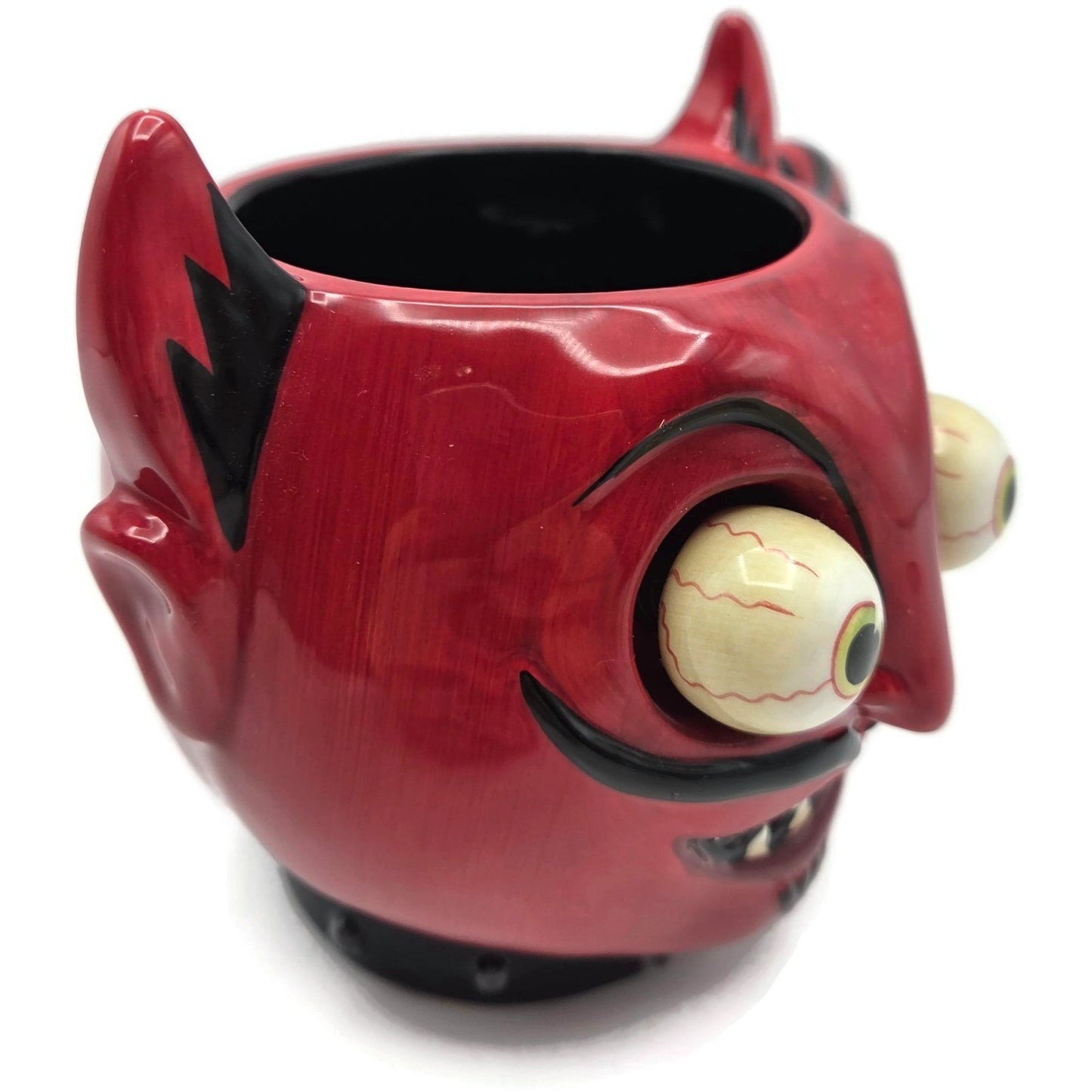 Dept 56 Googly Eye Devil Mug Coffee Cup Red Black 3D Eyeballs Halloween Retired