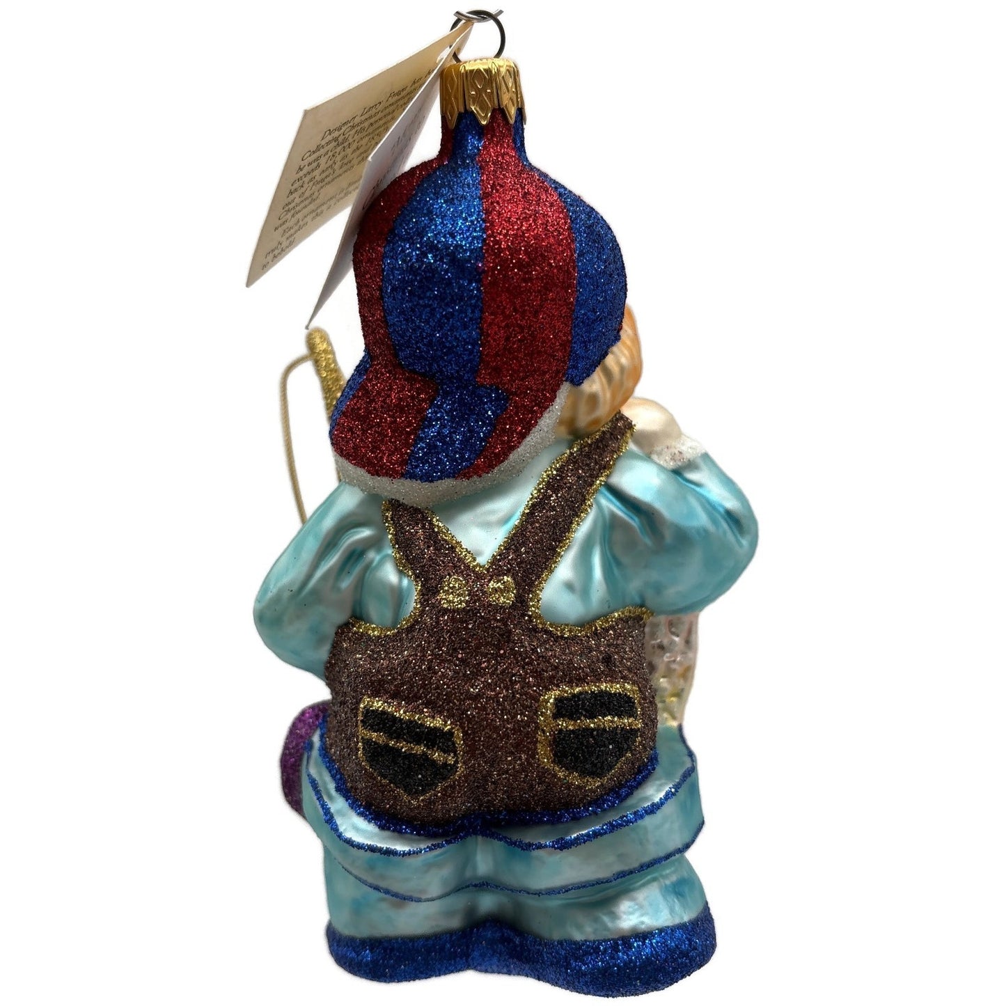 Larry Fraga Got One Boy Fishing Blue Red Cap Glitter Christmas Tree Ornament