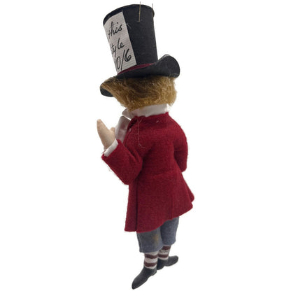 Gladys Boalt Mad Hatter Alice in Wonderland Red Fabric Christmas Ornament Signed