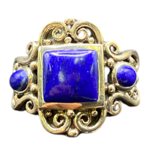 Lapis Lazuli Metamorphic Stone Ring 925 Sterling Silver Filigree NK Deep Blue 9