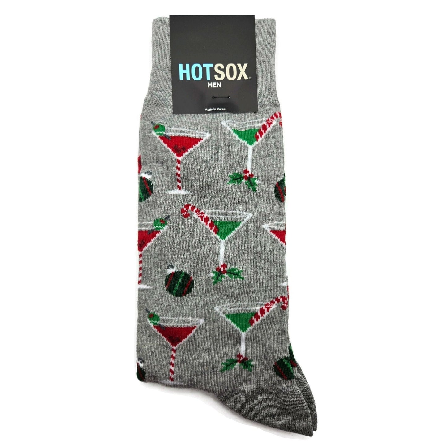 Hot Sox Gray Christmas Socks Martini Glass Candy Canes Holiday Stocking Stuffers