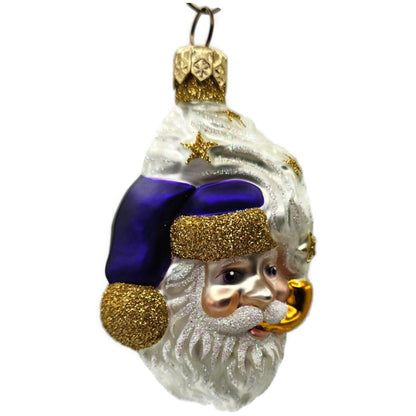Patricia Breen Merry Olde Elf Purple Santa Head Stars Christmas Tree Ornament