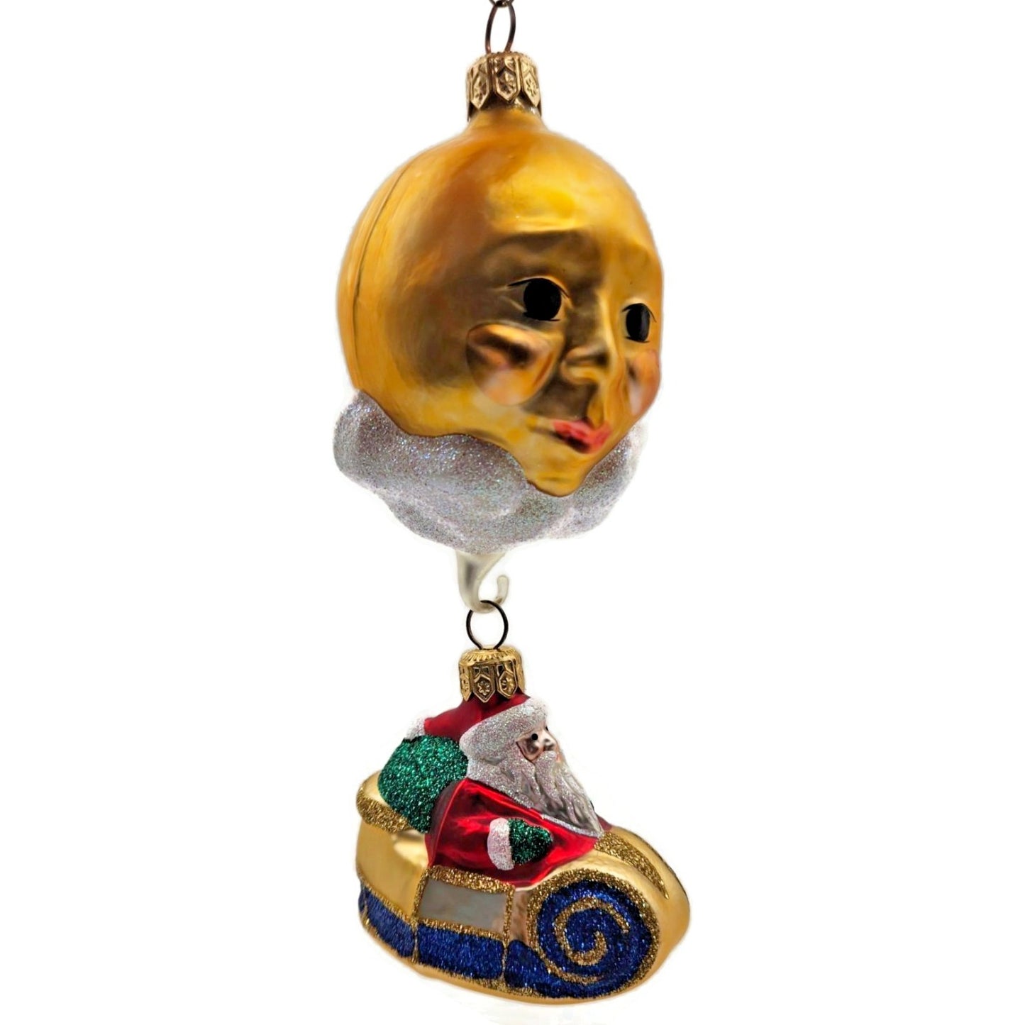 Patricia Breen Night Flight Santa Gold Sleigh Gold Moon Christmas Ornament