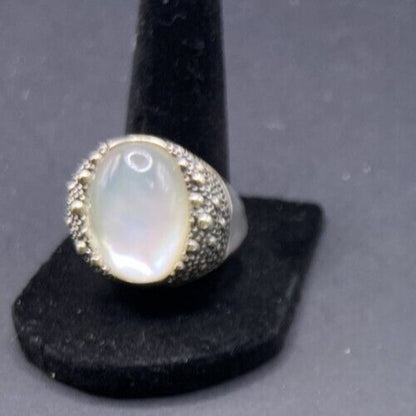 Michael Dawkins Ring 925 Sterling Silver Starry Night Mother of Pearl Dome Sz 9