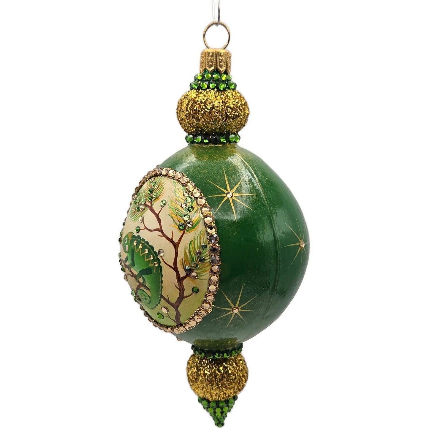 Patricia Breen Le Fleuron Pine Chameleon Green Gold Stars Christmas Ornament