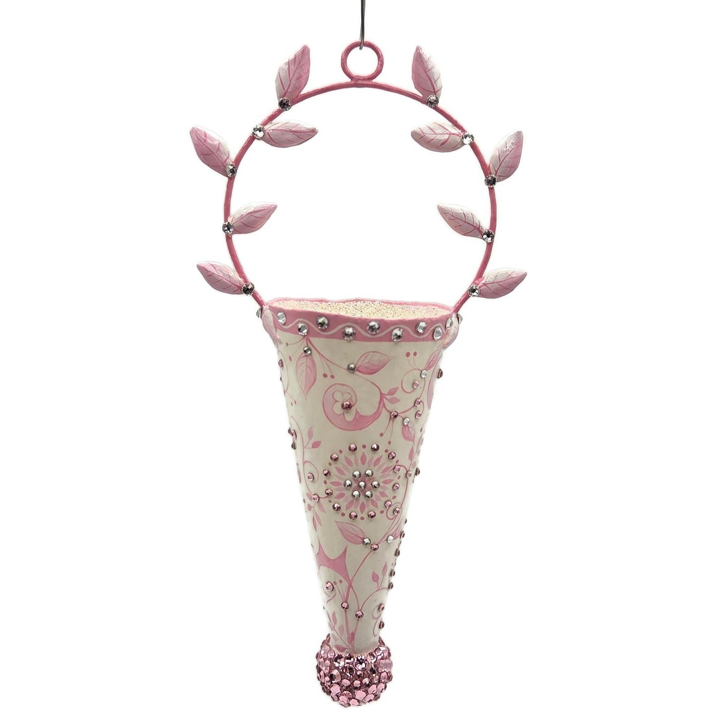 Patricia Breen Christmas Cornucopia Chinoiserie Pink Spring Ornament Basket CATZ