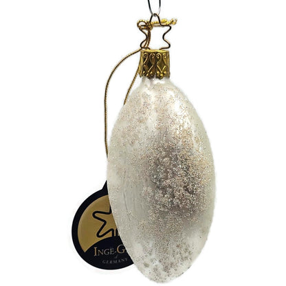 Inge Glass White Ribbon Glittered Glass Ornament German Christmas Tree Ornament