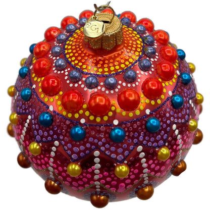 Glitter Lab Coral Mandala Ball Polka Dots Red Gold Christmas Tree Ornament