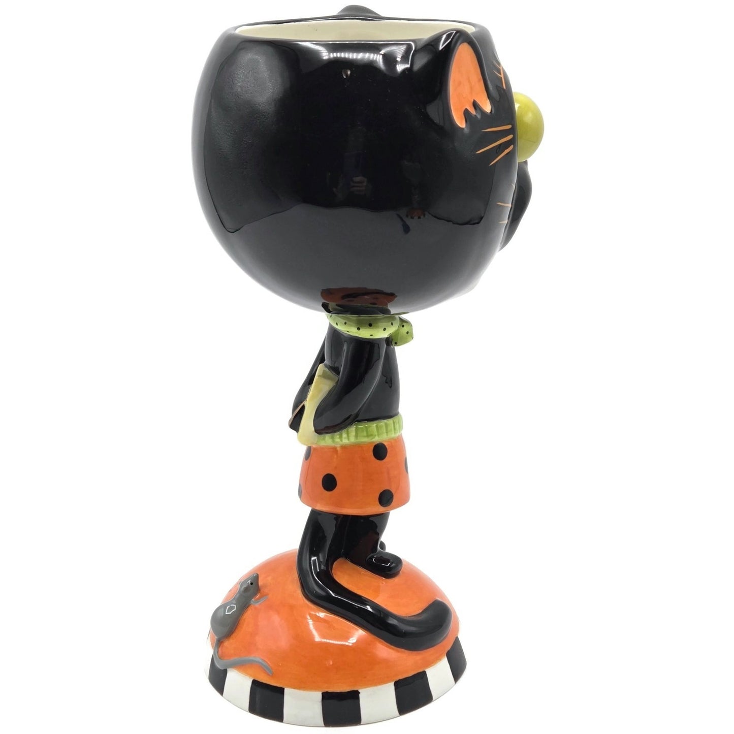Department 56 Halloween Google Eye Black Cat Goblet Ceramic Candy Dish Party