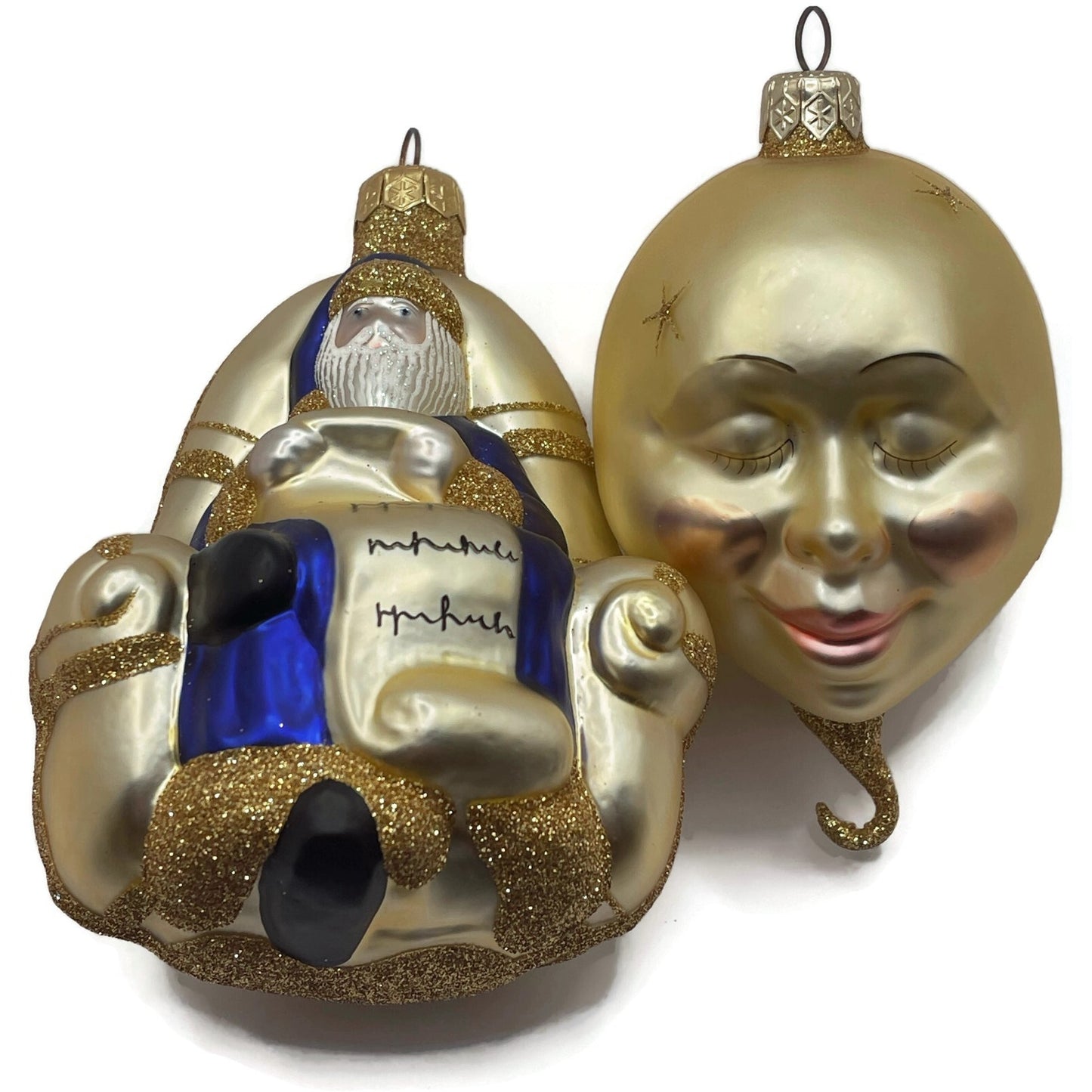 Patricia Breen Ornament Checking His List Gold Santa Blue Coat Christmas Tree
