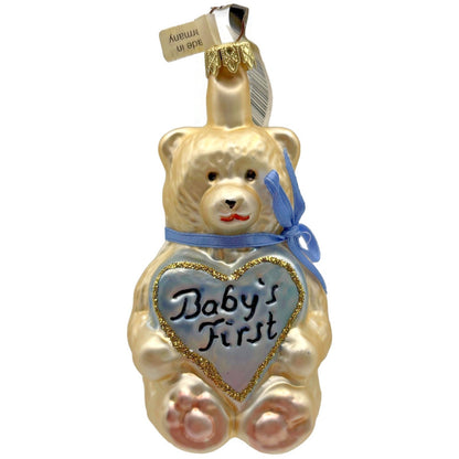 Babys First Teddy Bear Blue Heart Christmas Ornament Midwest of Cannon Falls