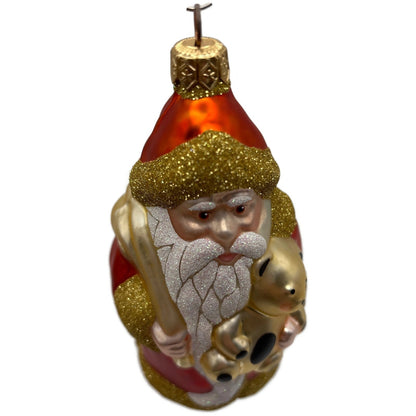 Patricia Breen Santa and Teddy Orange Gold Bear Christmas Tree Ornament