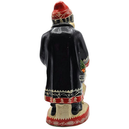 Vaillancourt Father Christmas Wearing Black Coat Work Sack Chalkware Figurine