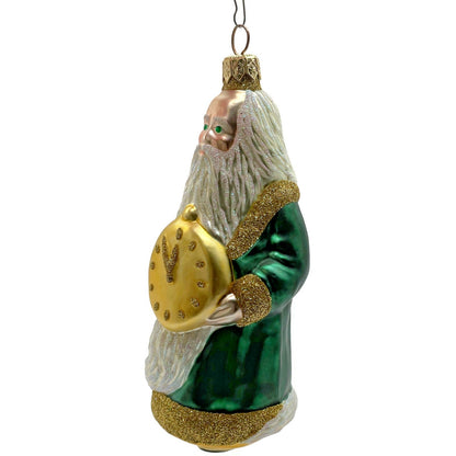 Patricia Breen Round Midnight Green Santa Claus Father Time Christmas Ornament