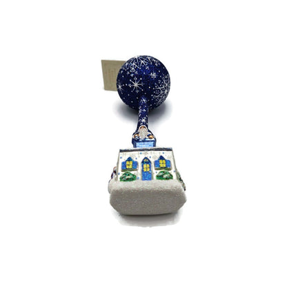 Patricia Breen He's Here Blue Santa Snowflake Reindeer Christmas Ornament 2416