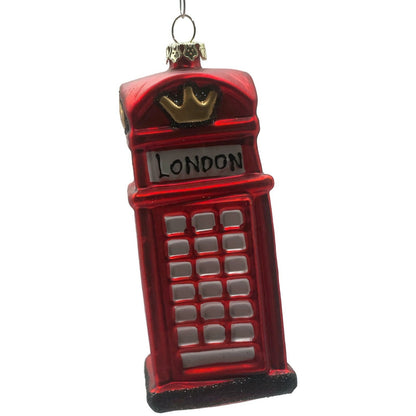 London England Telephone Booth Red Blown Glass Christmas Tree Decor Ornament