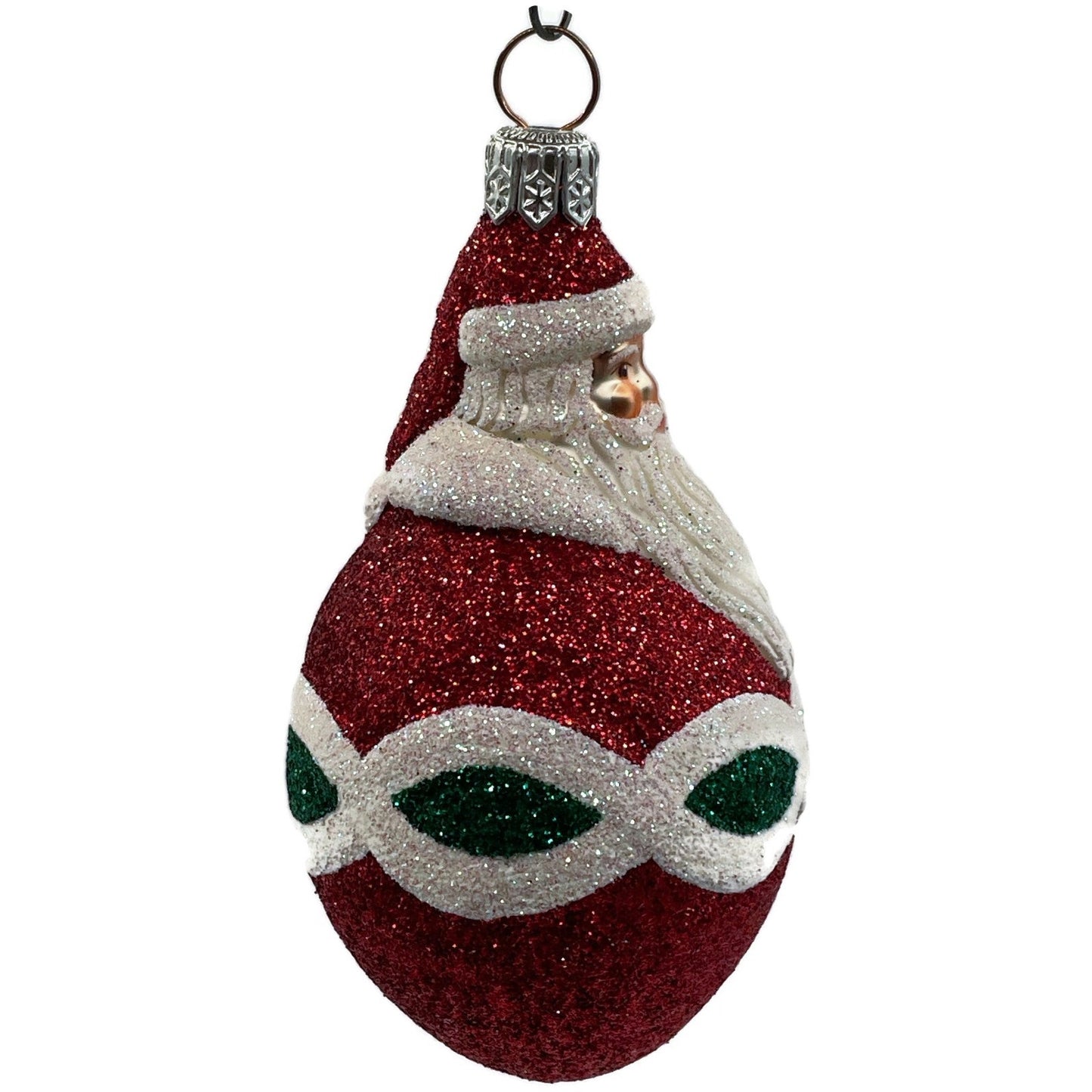 Patricia Breen Miniature Faberge Santa Red & Green Glittered Christmas Ornament