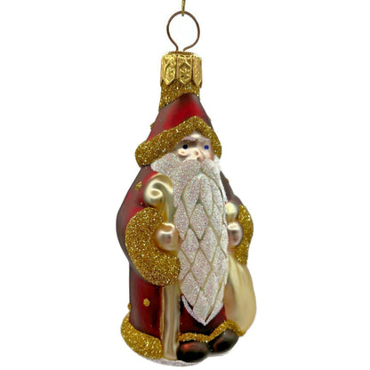 Patricia Breen Miniature Woodland Santa Bordeaux Gold Dots Christmas Ornament