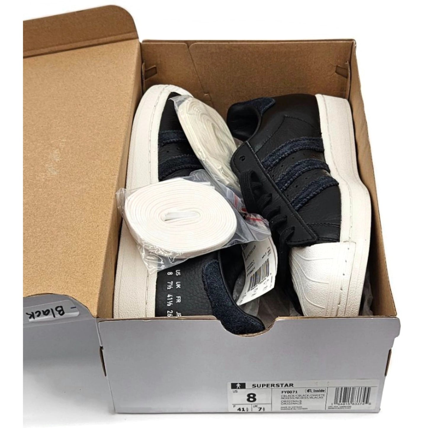 Adidas Superstar Black Leather Shoes Ladies Size 8 Shell Toe FY0071 Extra laces