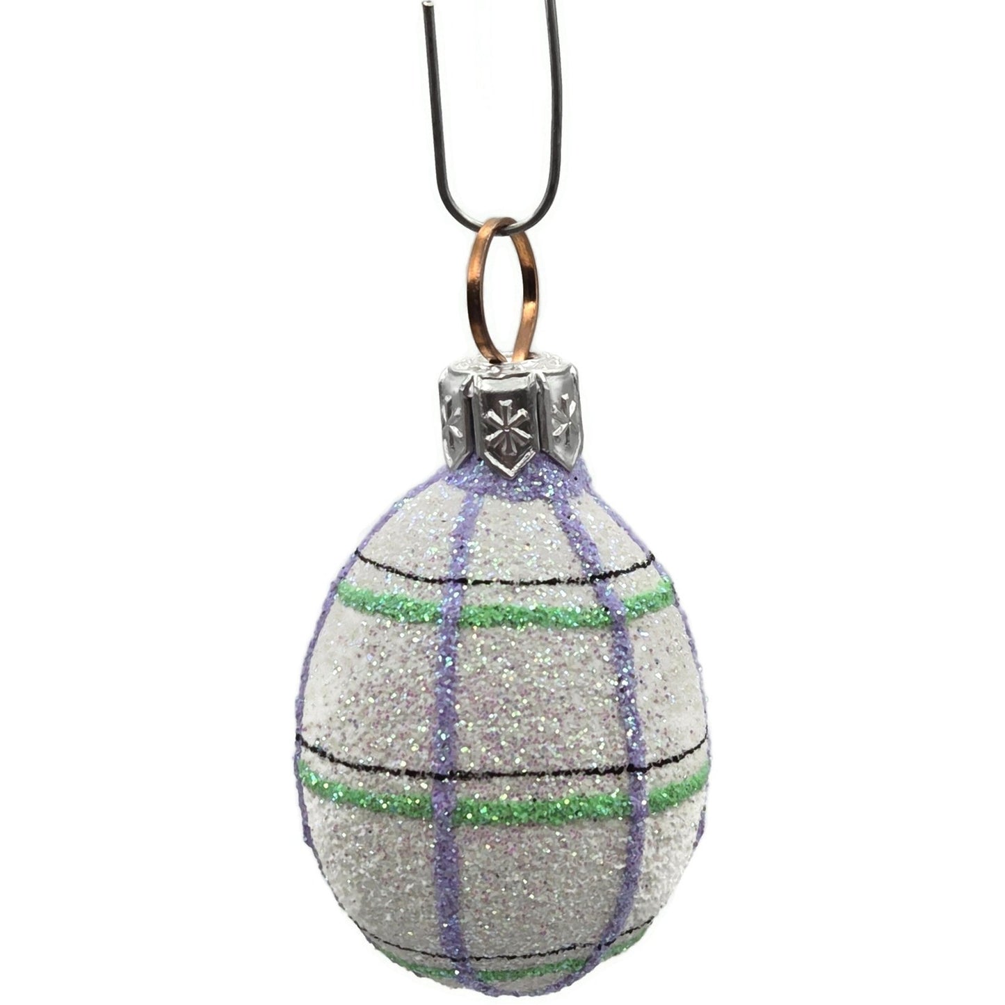 Patricia Breen Miniature Egg Plaid Stripe Double Glitter Glass Easter Ornament