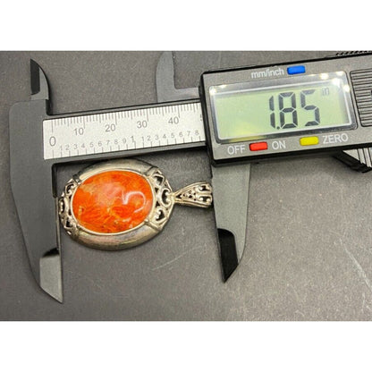 Orange Spiny Oyster Shell Oval Shaped Pendant 925 Sterling Silver NK Thailand