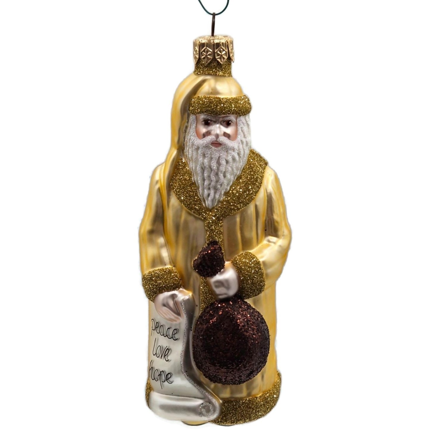 Patricia Breen Gift of the Season Gold Brown Bag Santa Christmas Tree Ornament