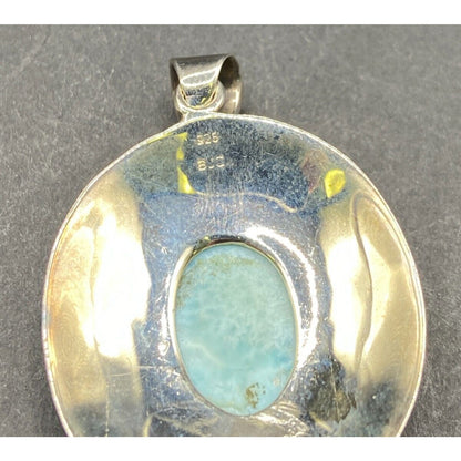 Blue Quartz Gemstone Pendant Oval Cabochon 925 Sterling Silver Filigree BJC