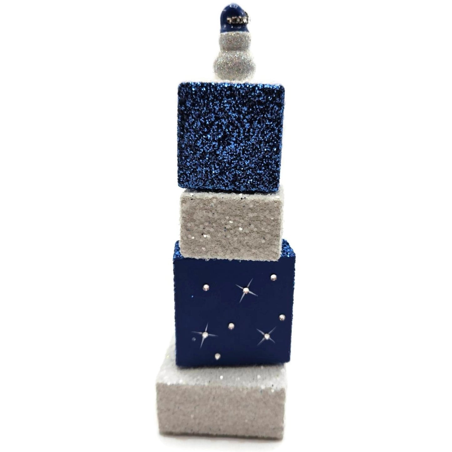 Patricia Breen Presenting Blue Snowman Jeweled Cube Tower Christmas Ornament