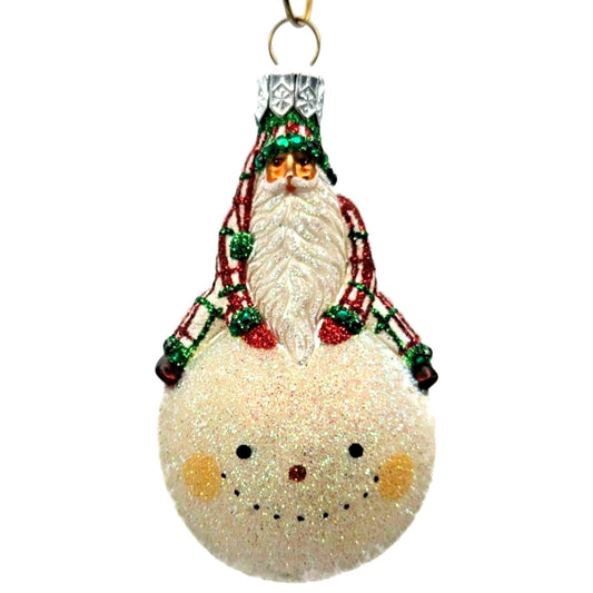 Patricia Breen Snow Frolic Plaid Santa Claus Snowman Christmas Ornament 2351