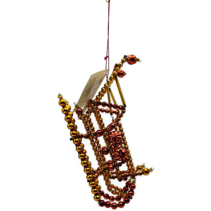 Christopher Radko Ruby Sleigh Red Gold Beaded Christmas Ornament 98-231-0 Czech