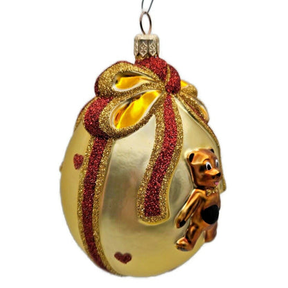 Patricia Breen Caseys Egg Hearts Teddy Bear Ribbon Gold Christmas Tree Ornament