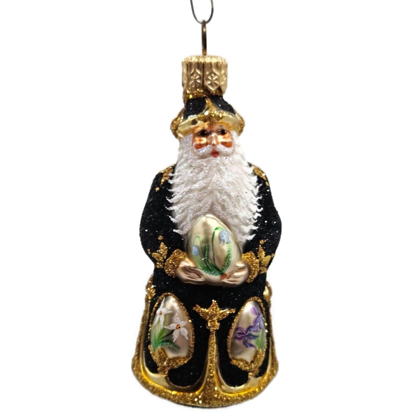 Patricia Breen Miniature Imperial Santa Black Spring Flower Christmas Ornament