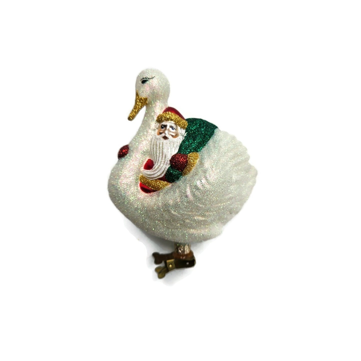 Patricia Breen Swan Boat Santa Claus Red Gold Trim Clip On Christmas Ornament