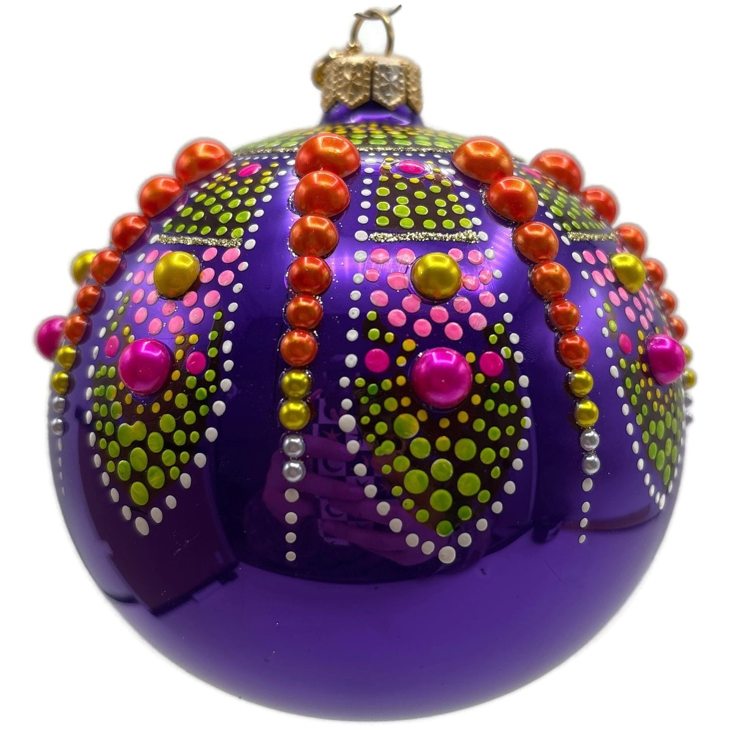 Glitter Lab Purple Mandala Ball Polka Dots Green Orange Christmas Tree Ornament