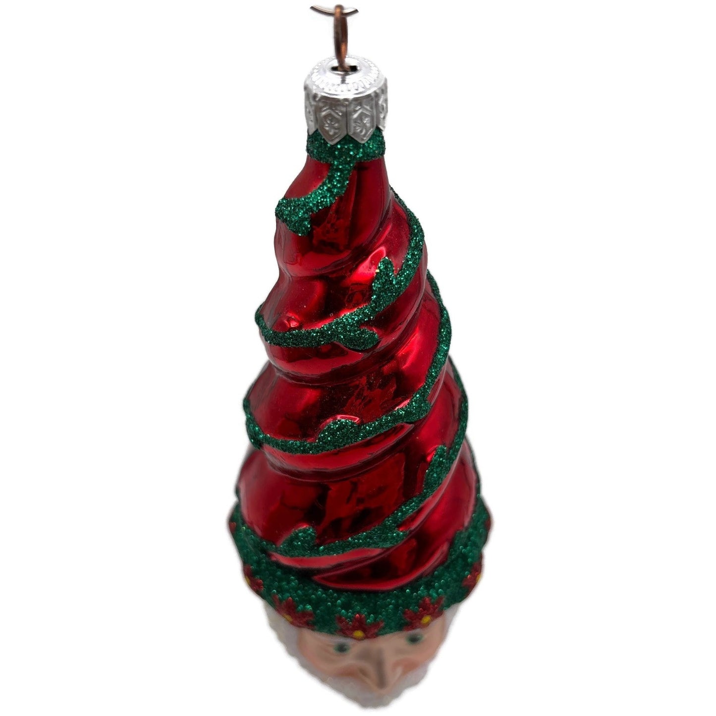 Patricia Breen Goslar Santa Head Flowers Red Shiny Christmas Tree Ornament