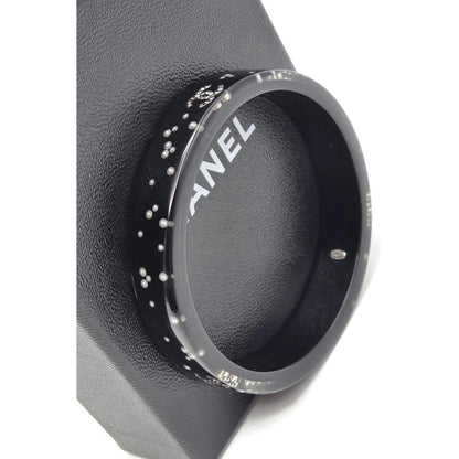 Chanel Black Resin Faux Pearl Crystal CC Logo Details Bangle Bracelet Jewelry